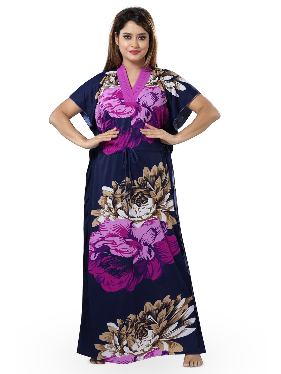 

SHOPPING STATION Floral Printed Satin Kaftan Maxi Nightdress, Purple