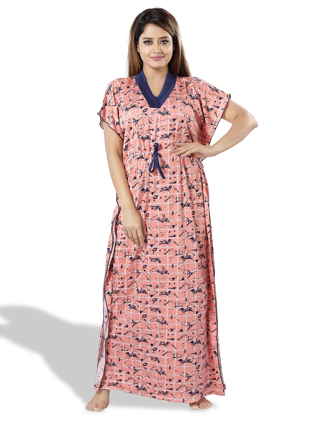 

SHOPPING STATION Checked Satin Kaftan Maxi Nightdress, Peach