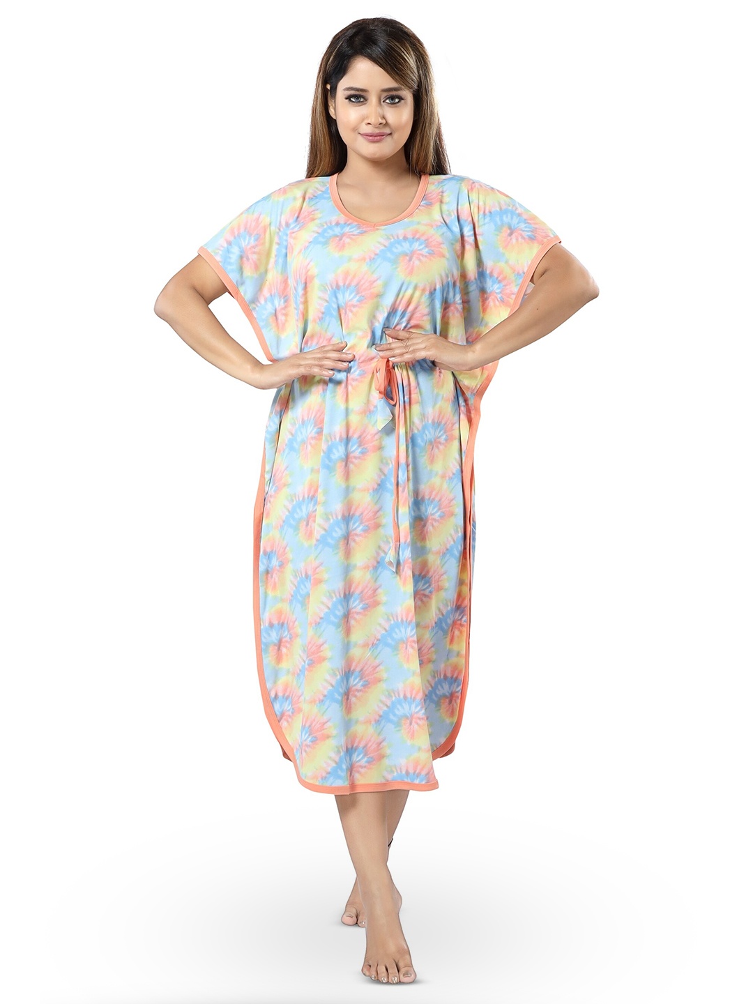 

SHOPPING STATION Abstract Printed Satin Kaftan Nightdress, White