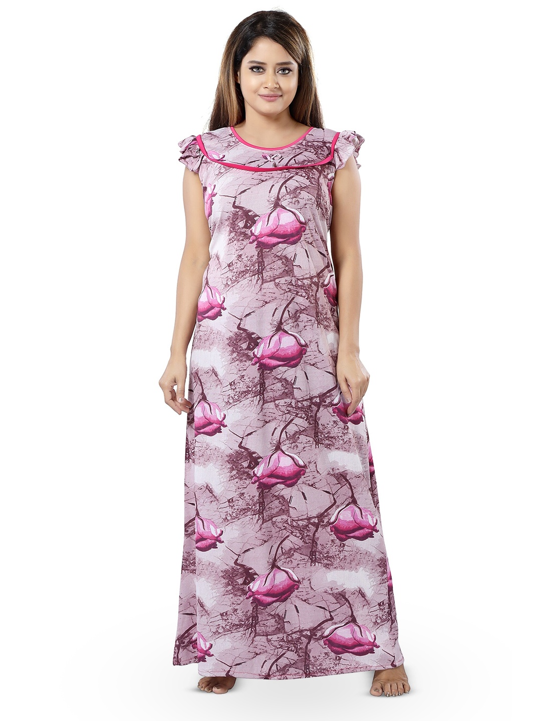 

SHOPPING STATION Floral Printed Satin Maxi Nightdress, Pink