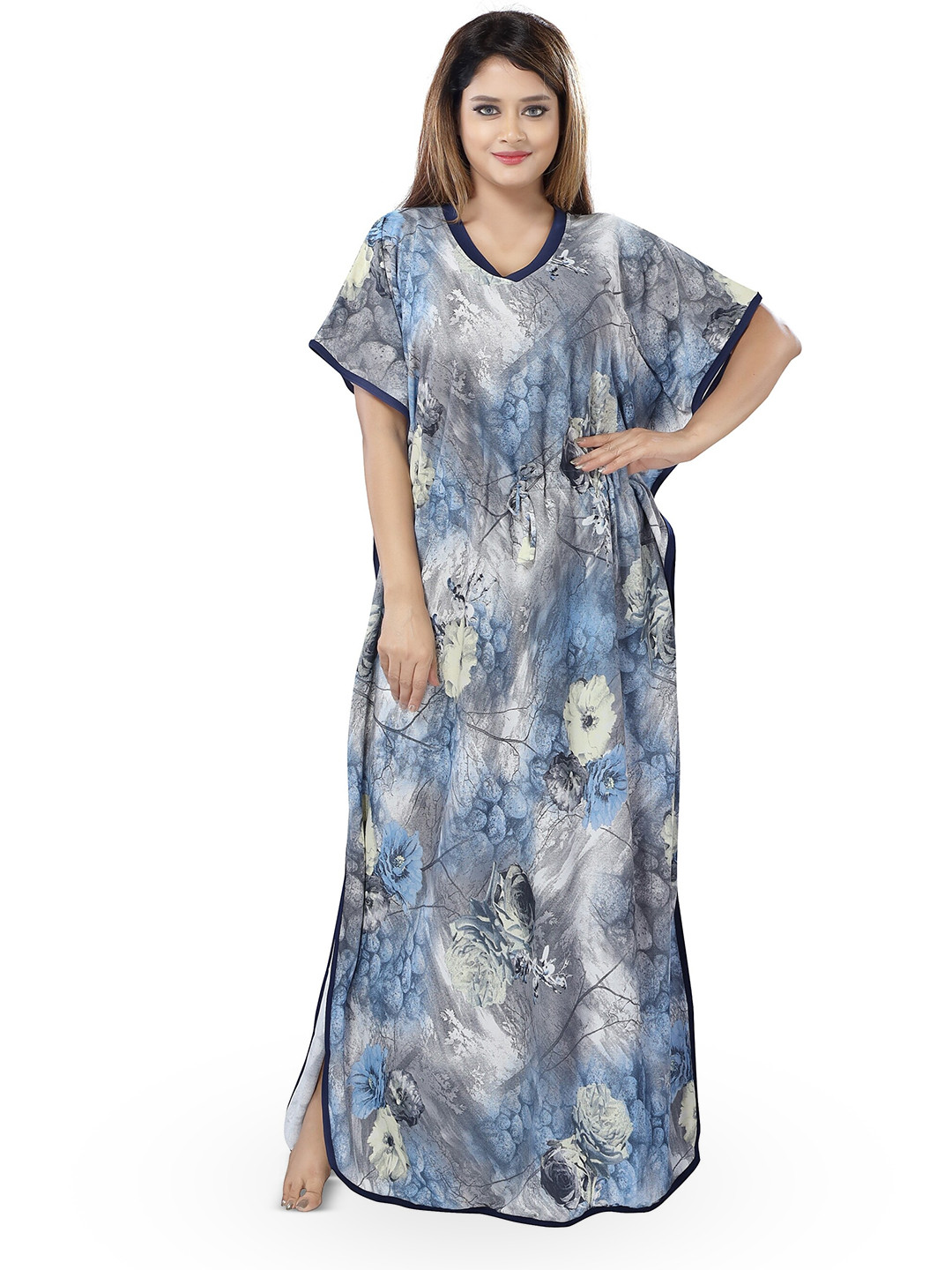 

SHOPPING STATION Floral Printed Satin Maxi Kaftan Nightdress, Grey