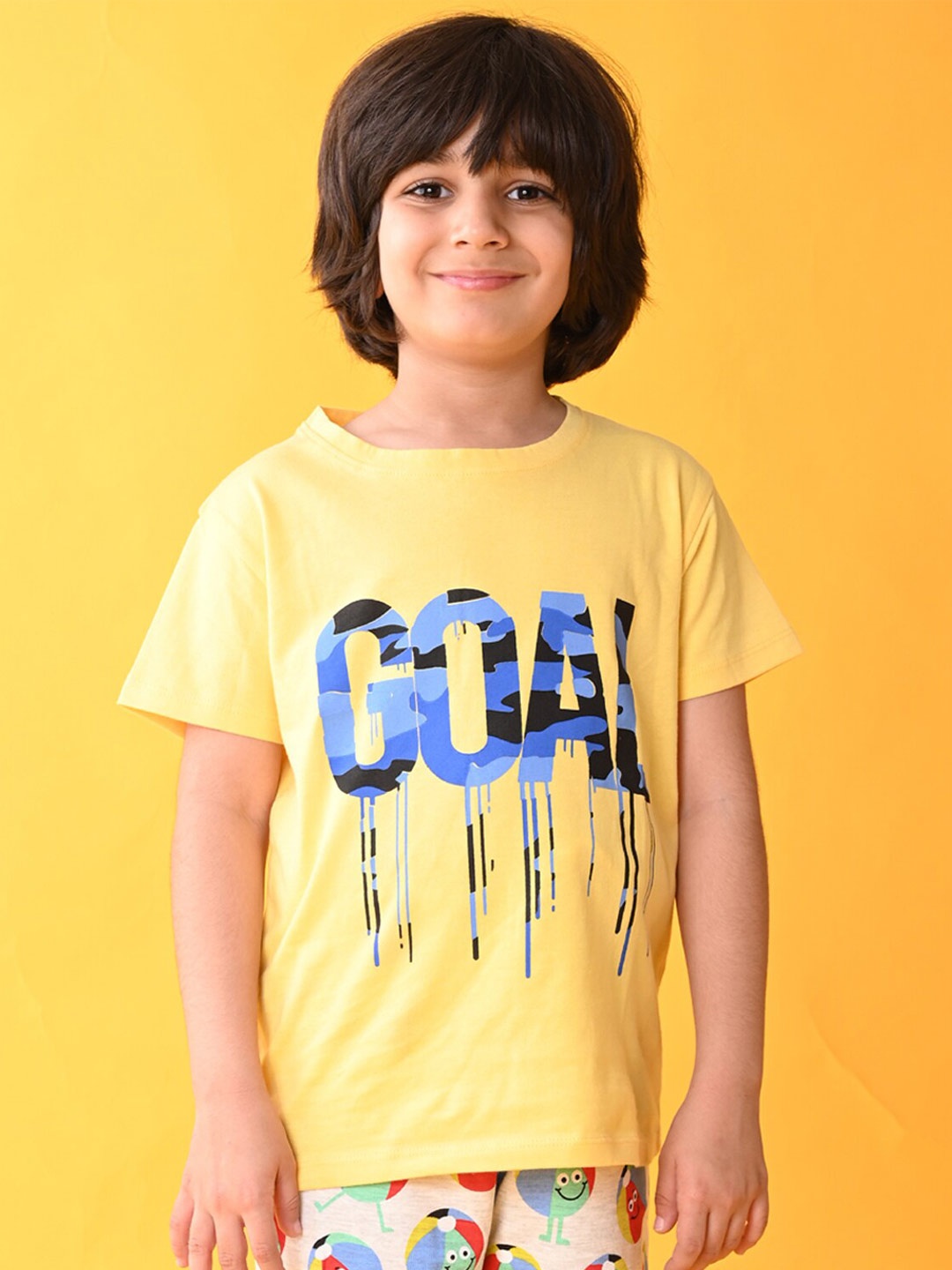 

Anthrilo Boys Printed Pure Cotton T-shirt with Shorts, Yellow