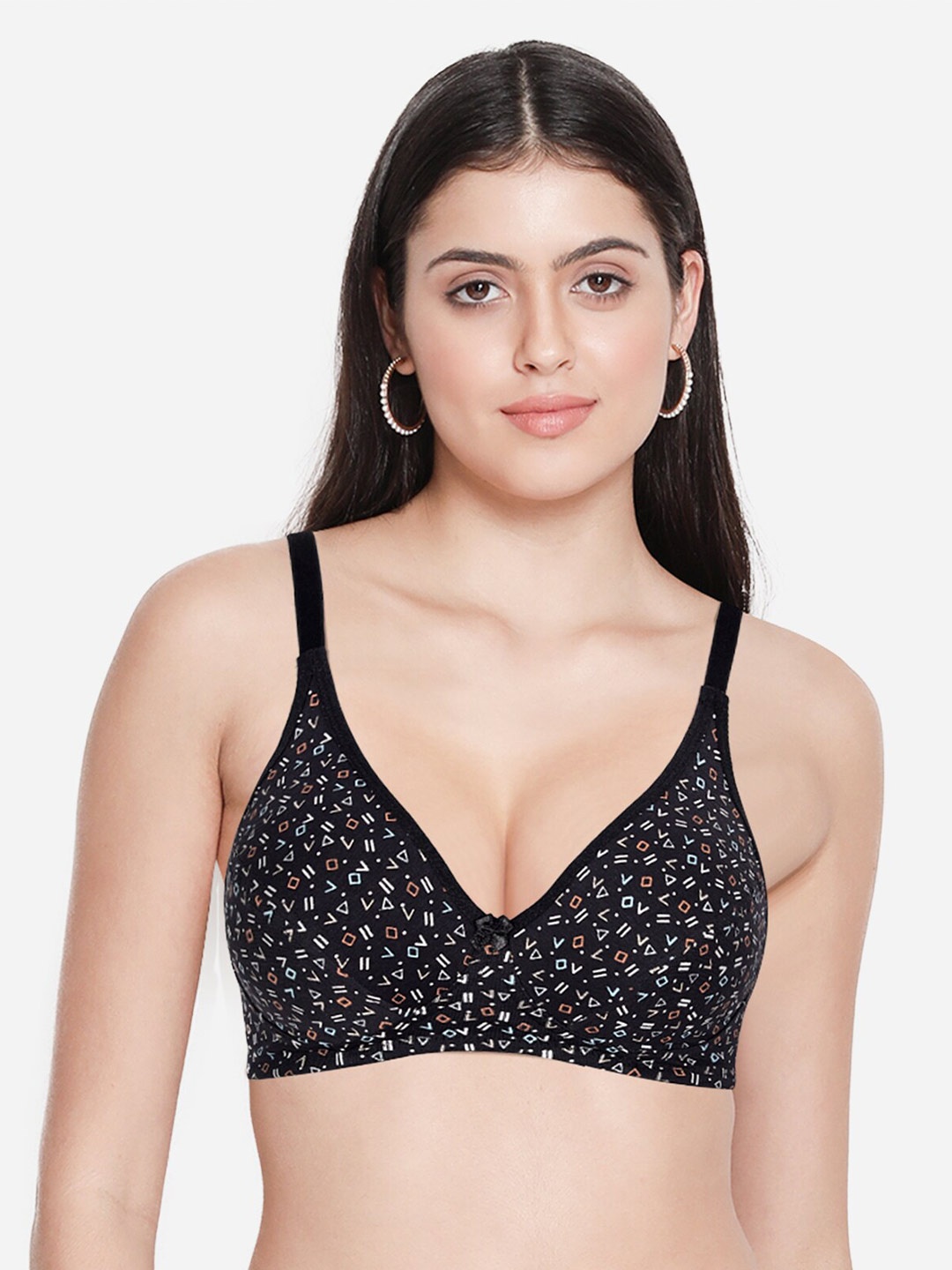 

Susie Non-Wired Printed All Day Comfort Medium Coverage Cotton Everyday Bra, Black