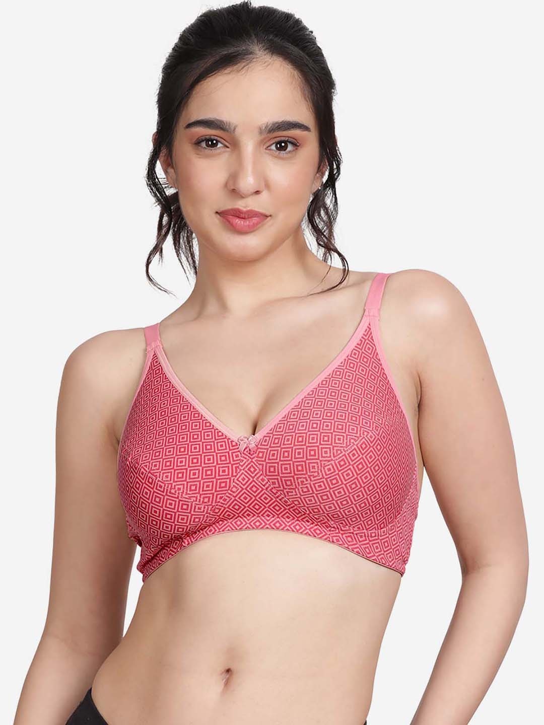 

Susie Non-Wired Printed All Day Comfort Medium Coverage Cotton Everyday Bra, Pink