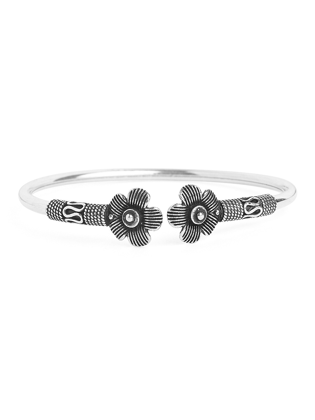 

ahilya Women 92.5 Sterling Silver Floral Oxidised Cuff Bracelet
