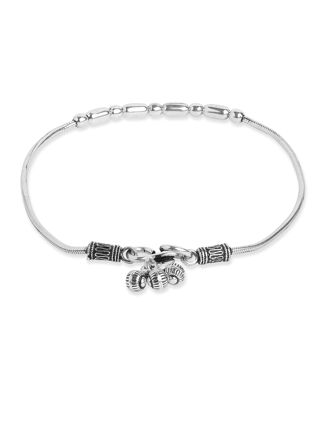 

ahilya 92.5 Sterling Silver Silver-Plated Tube Ball-Charm Anklet