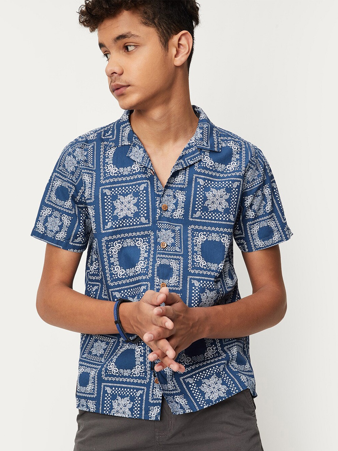 

max Boys Opaque Printed Casual Shirt, Navy blue