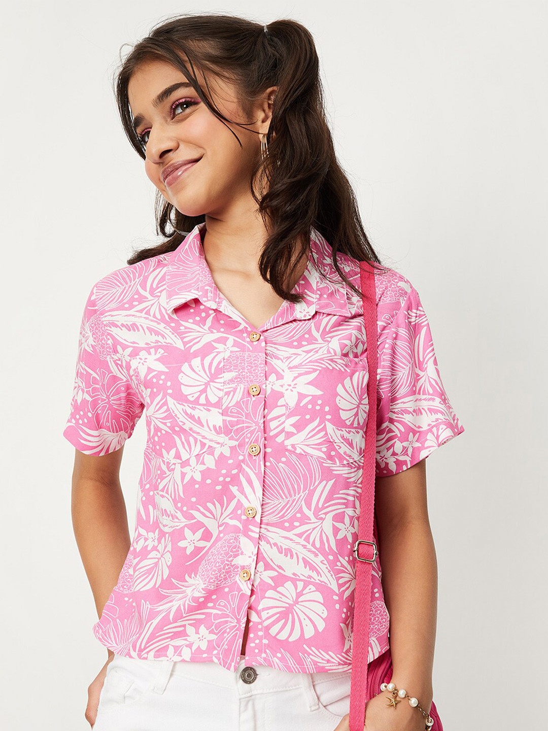 

max Girls Floral Opaque Printed Casual Shirt, Pink