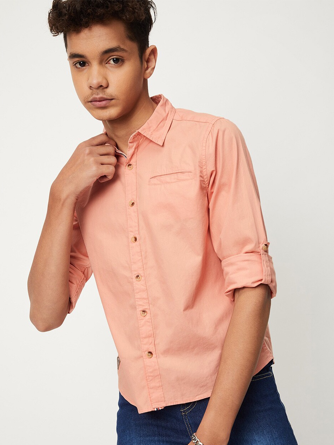 

max Boys Spread Collar Opaque Casual Shirt, Peach