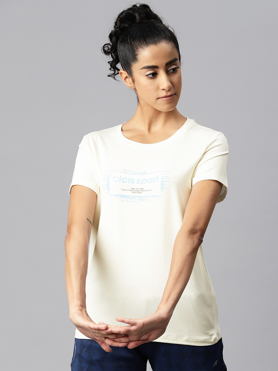 

Alcis Women Typography Printed Dry Tech Slim Fit T-shirt, White