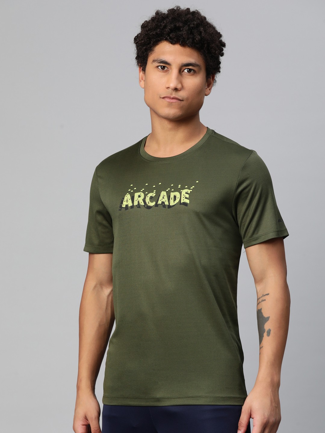 

Alcis Typography Printed Anti Static Slim Fit T-shirt, Olive
