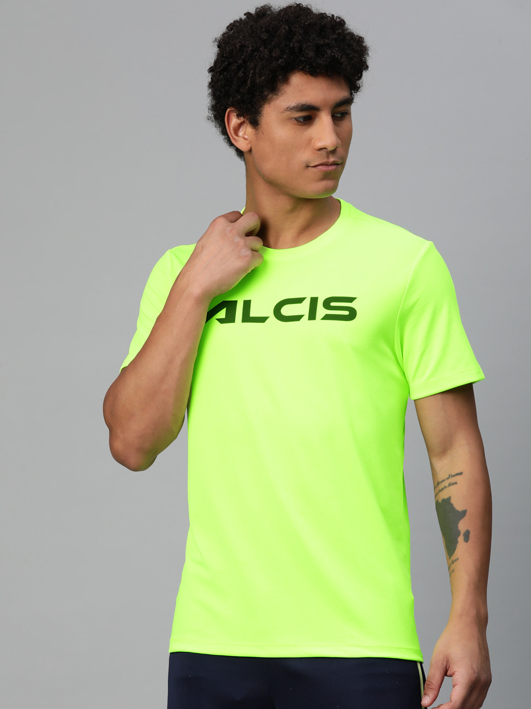 

Alcis Brand Logo Printed Anti Static Slim Fit T-shirt, Fluorescent green