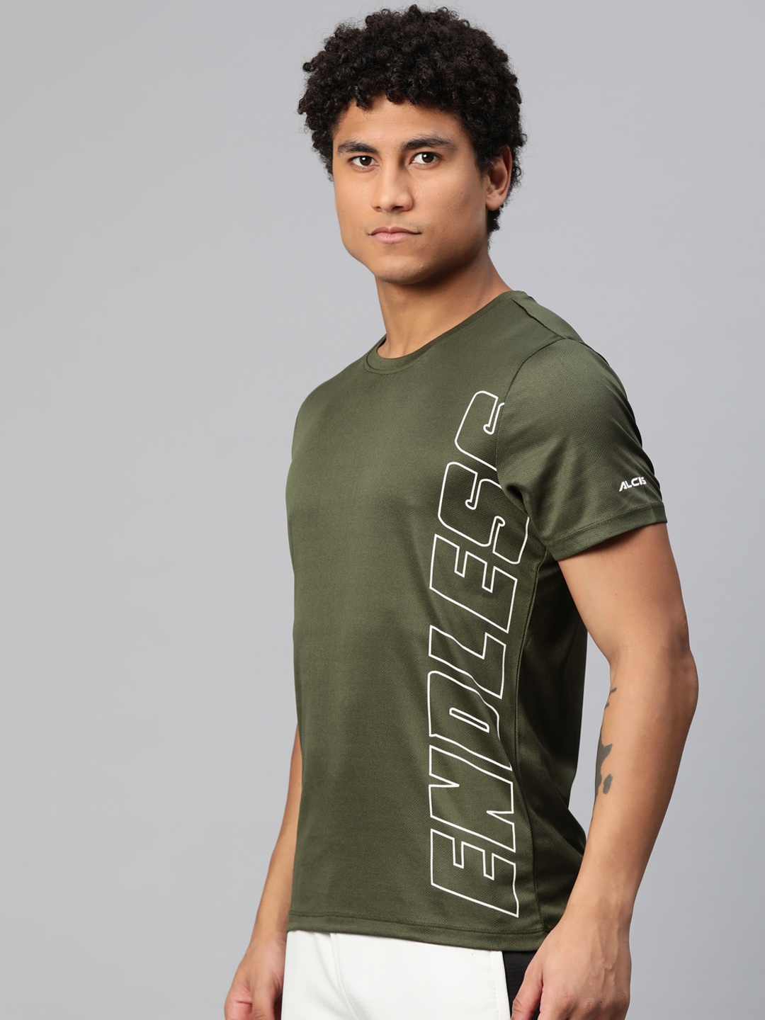 

Alcis Typography Printed Anti Static Slim Fit T-shirt, Olive