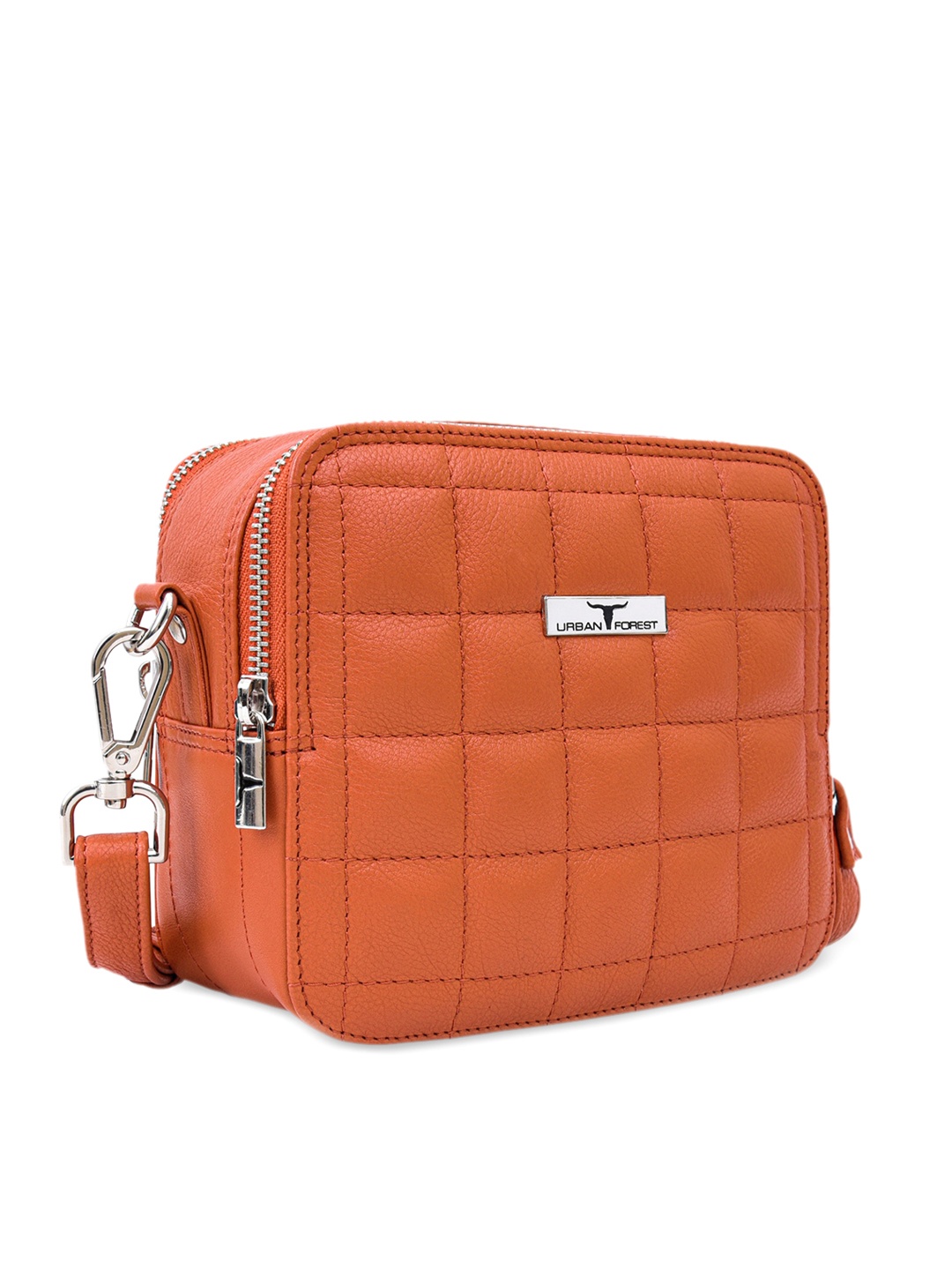 

URBAN FOREST Leather Structured Sling Bag with Quilted, Orange