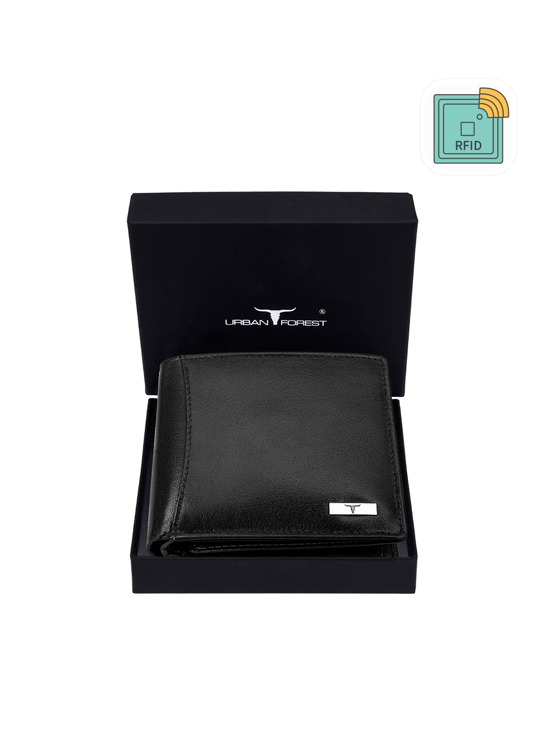 

URBAN FOREST Men Leather RFID Two Fold Wallet, Black