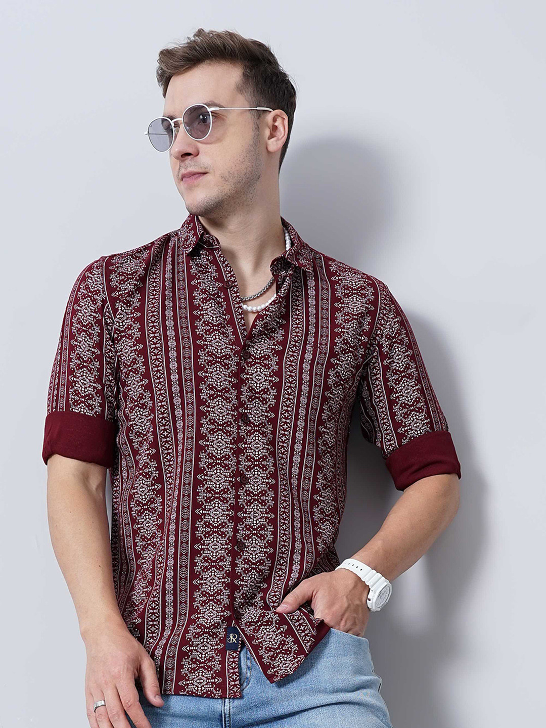 

SORATIA Opaque Printed Casual Shirt, Maroon
