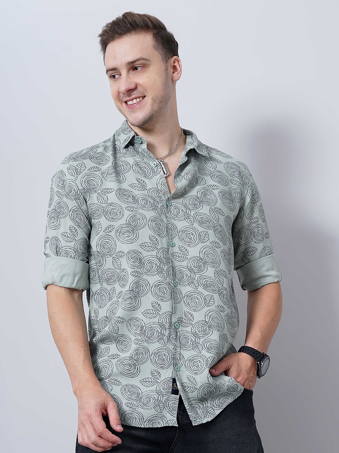 

SORATIA Opaque Printed Casual Shirt, Teal