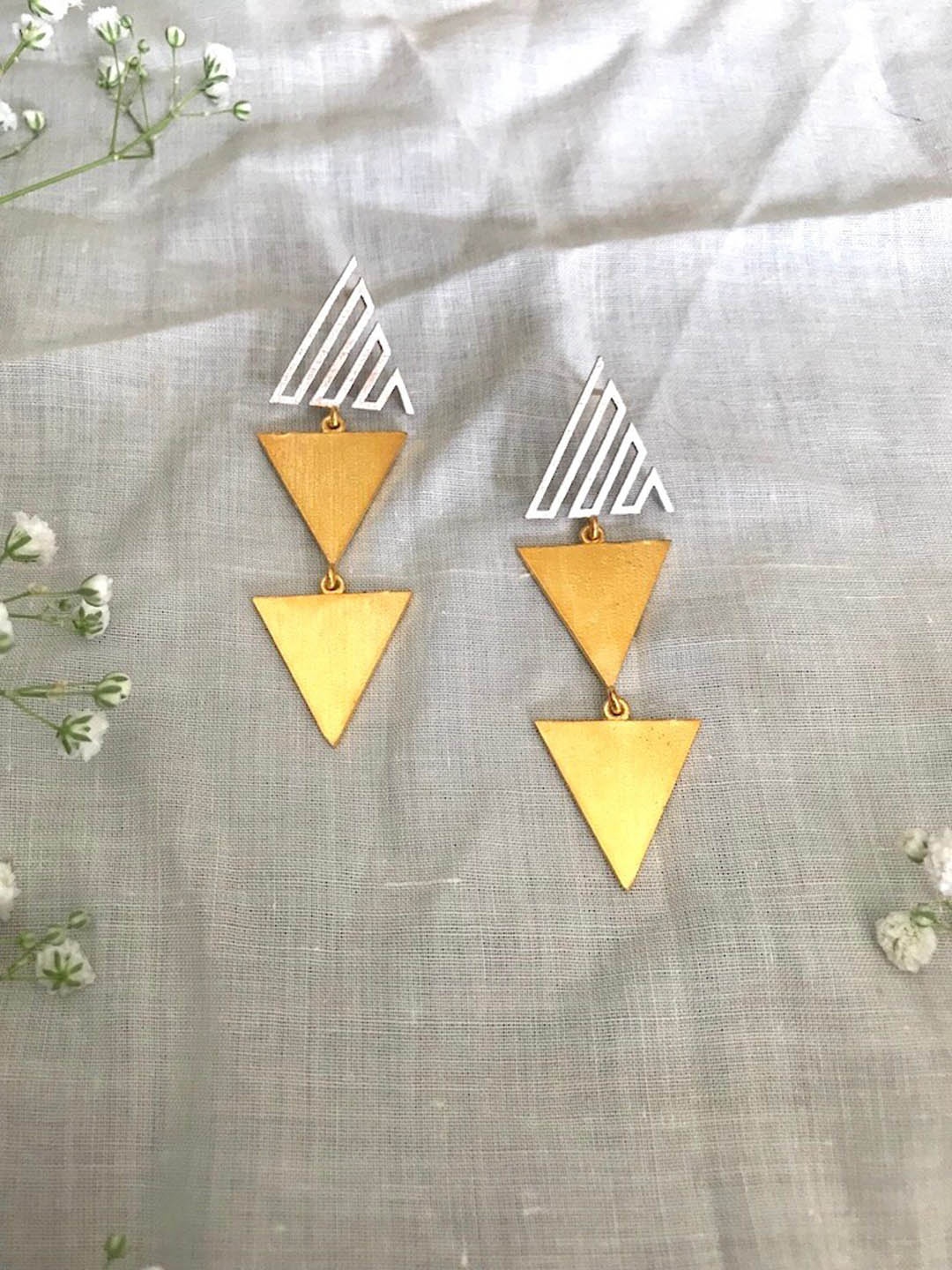 

Mitali Jain Rhodium-Plated Triangular Drop Earrings, Gold