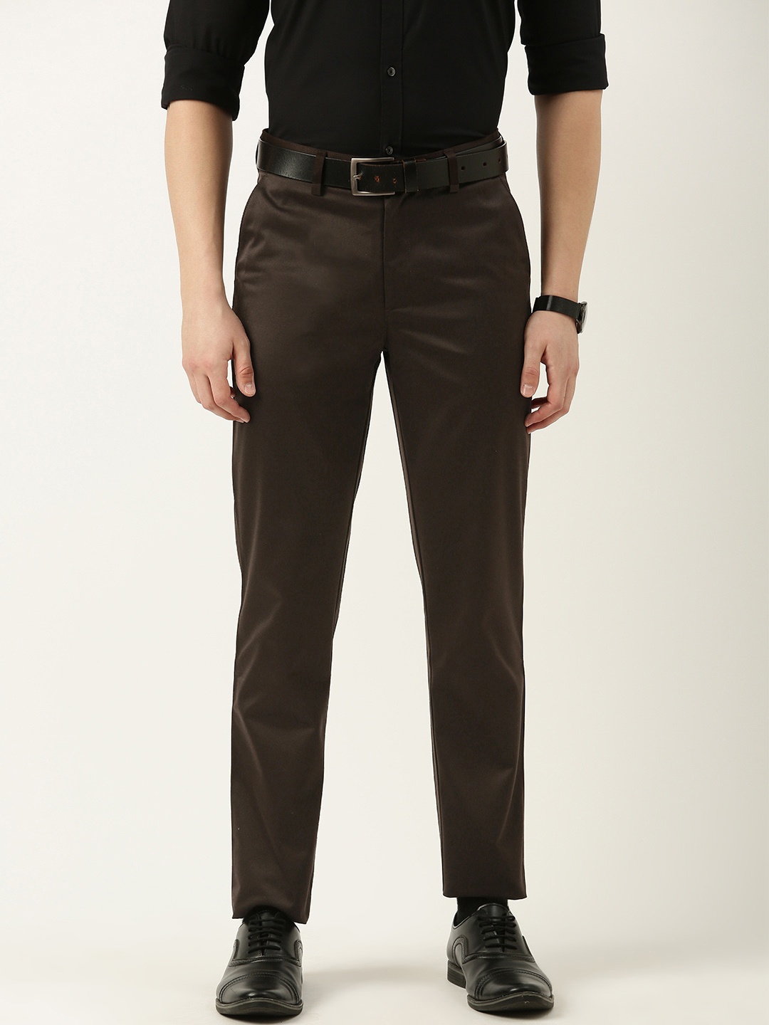 

Peter England Men Slim Fit Trousers, Black