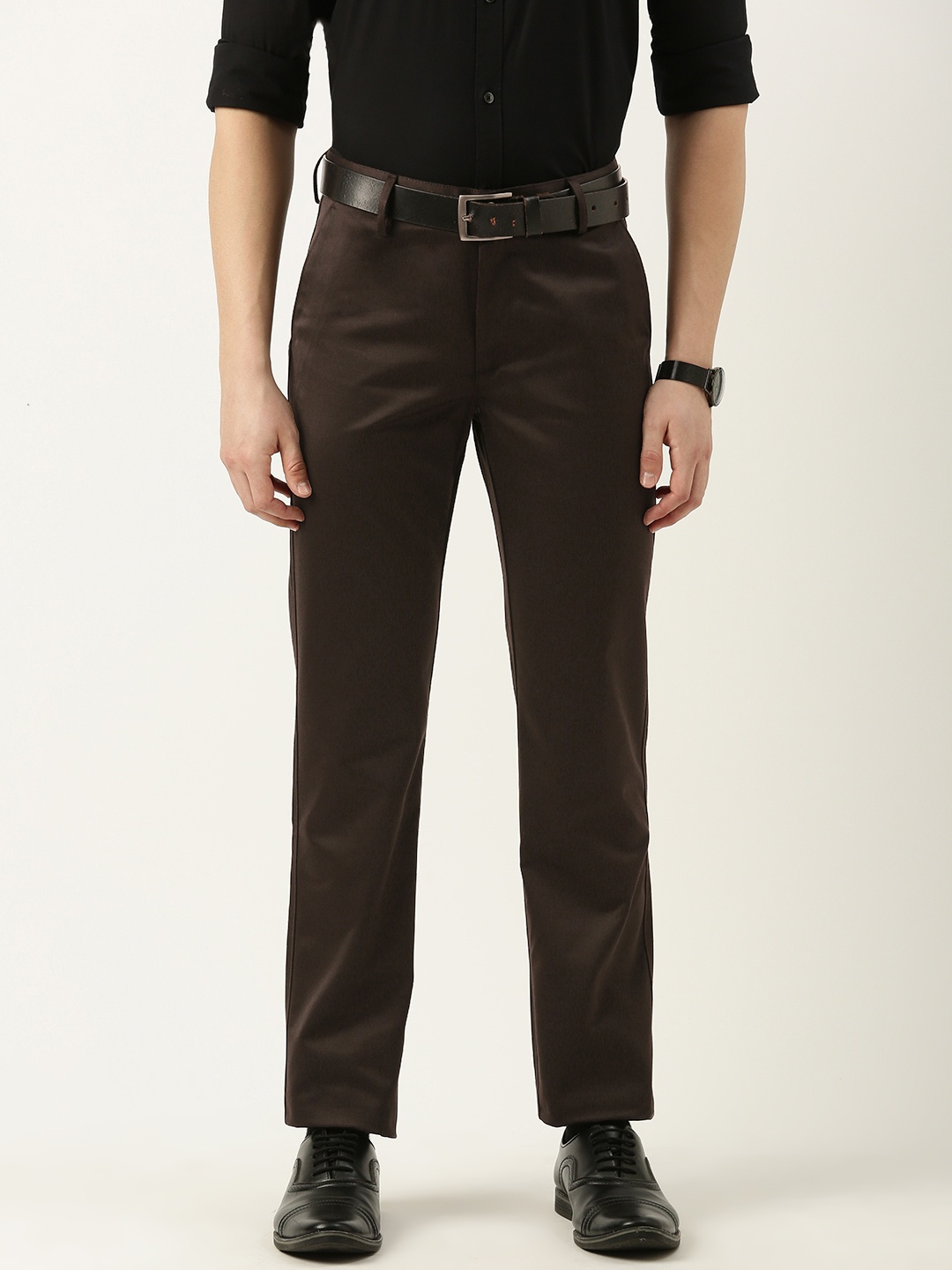 

Peter England Men Slim Fit Formal Trousers, Brown