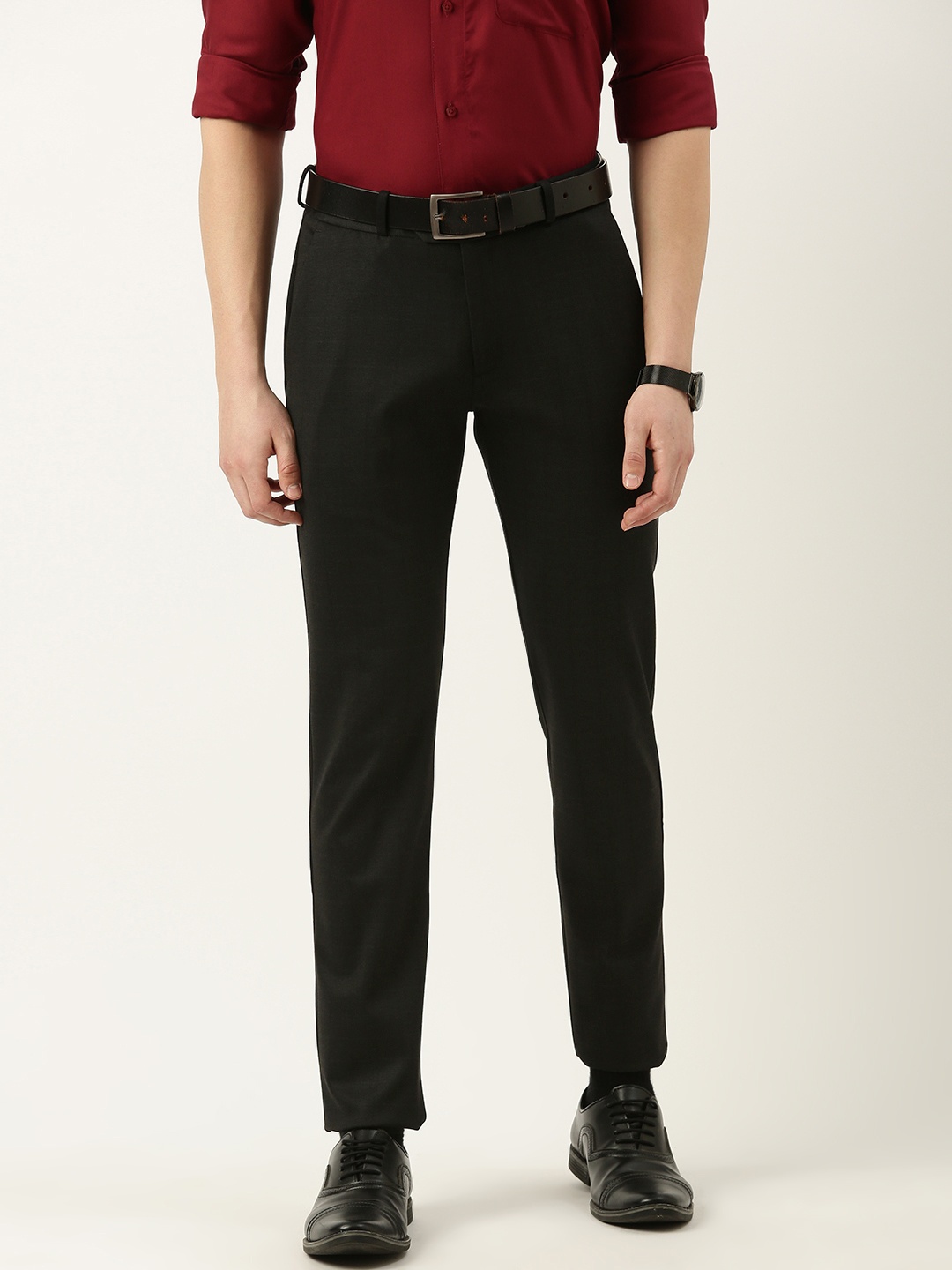 

Peter England Men Slim Fit Trousers, Black