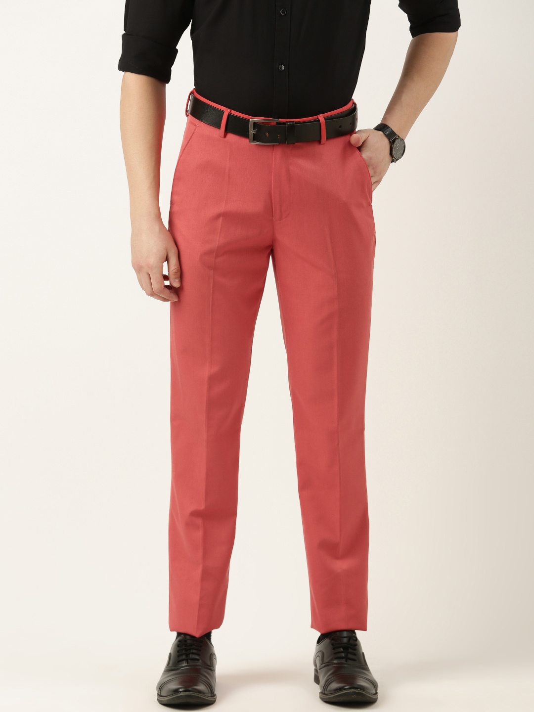 

Peter England Men Slim Fit Cotton Chinos Trousers, Red