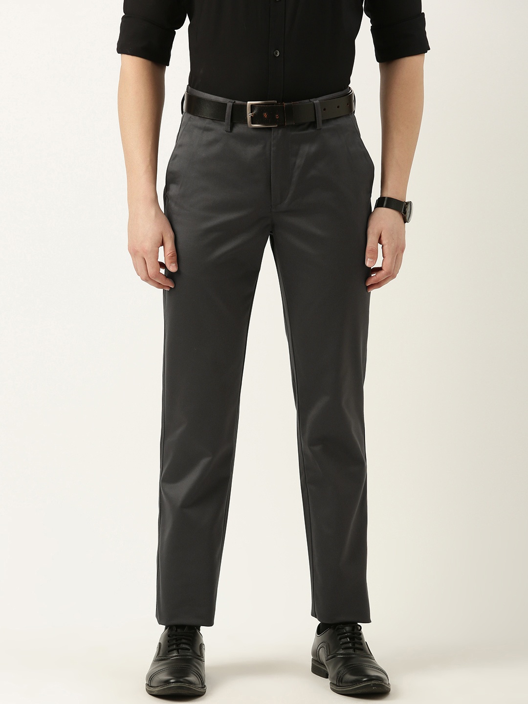 

Peter England Men Slim Fit Trousers, Grey