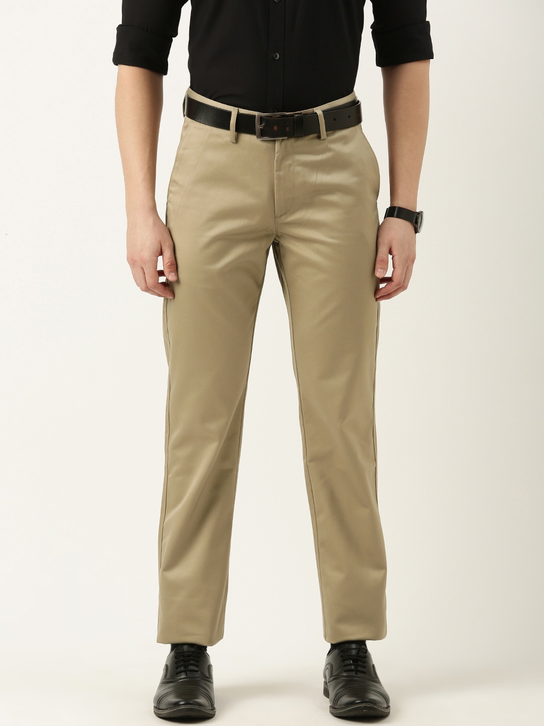 

Peter England Men Slim Fit Formal Trousers, Khaki