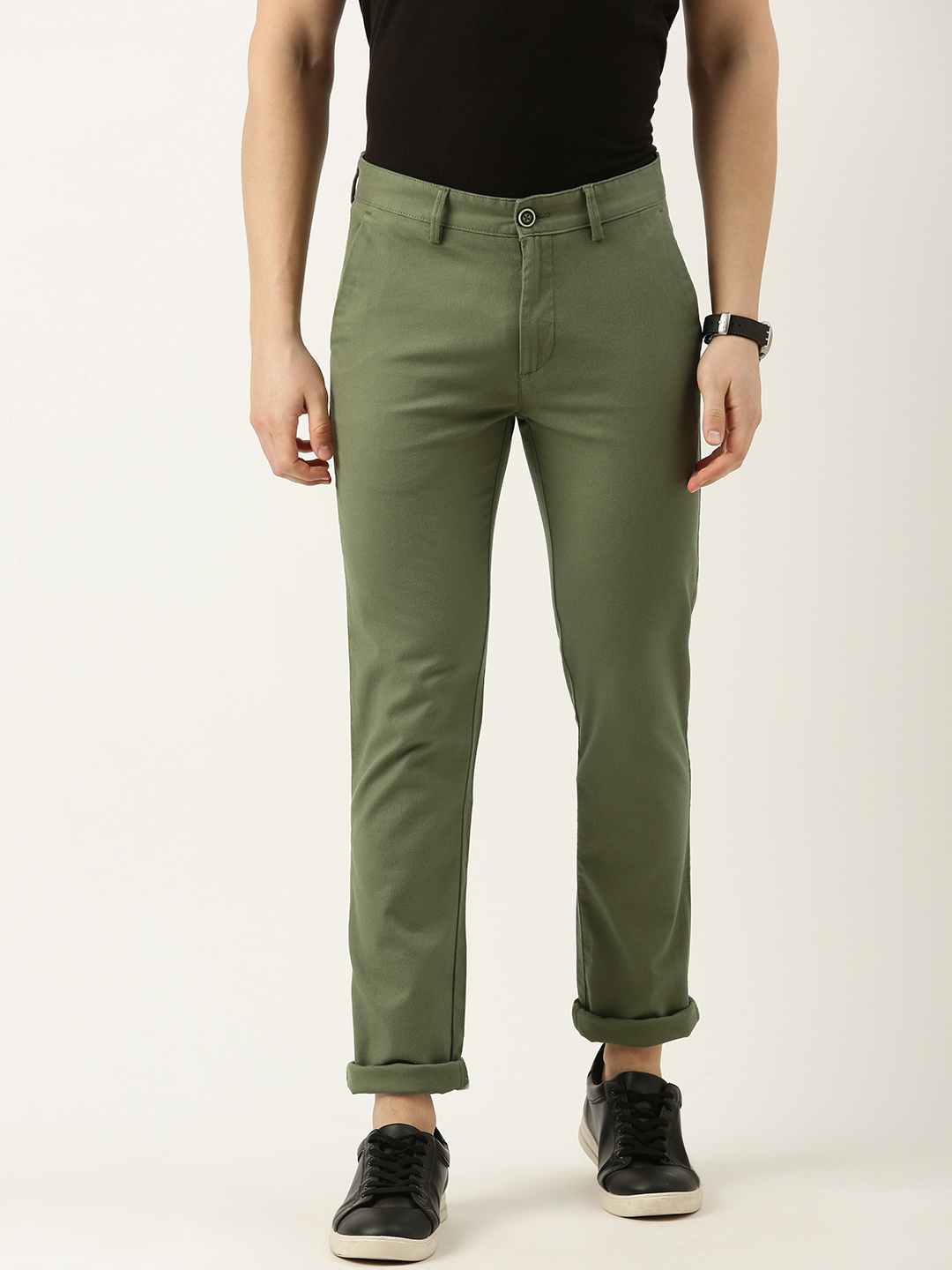 

Peter England Men Slim Fit Chinos Trousers, Olive
