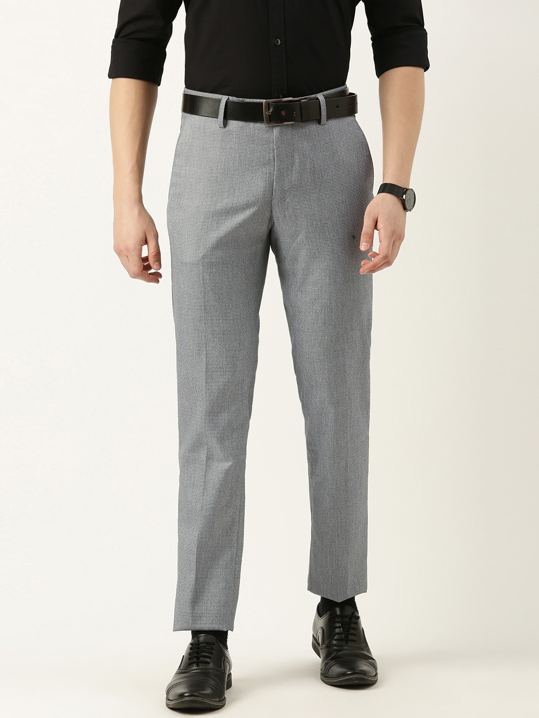 

Peter England Men Slim Fit Formal Trousers, Grey