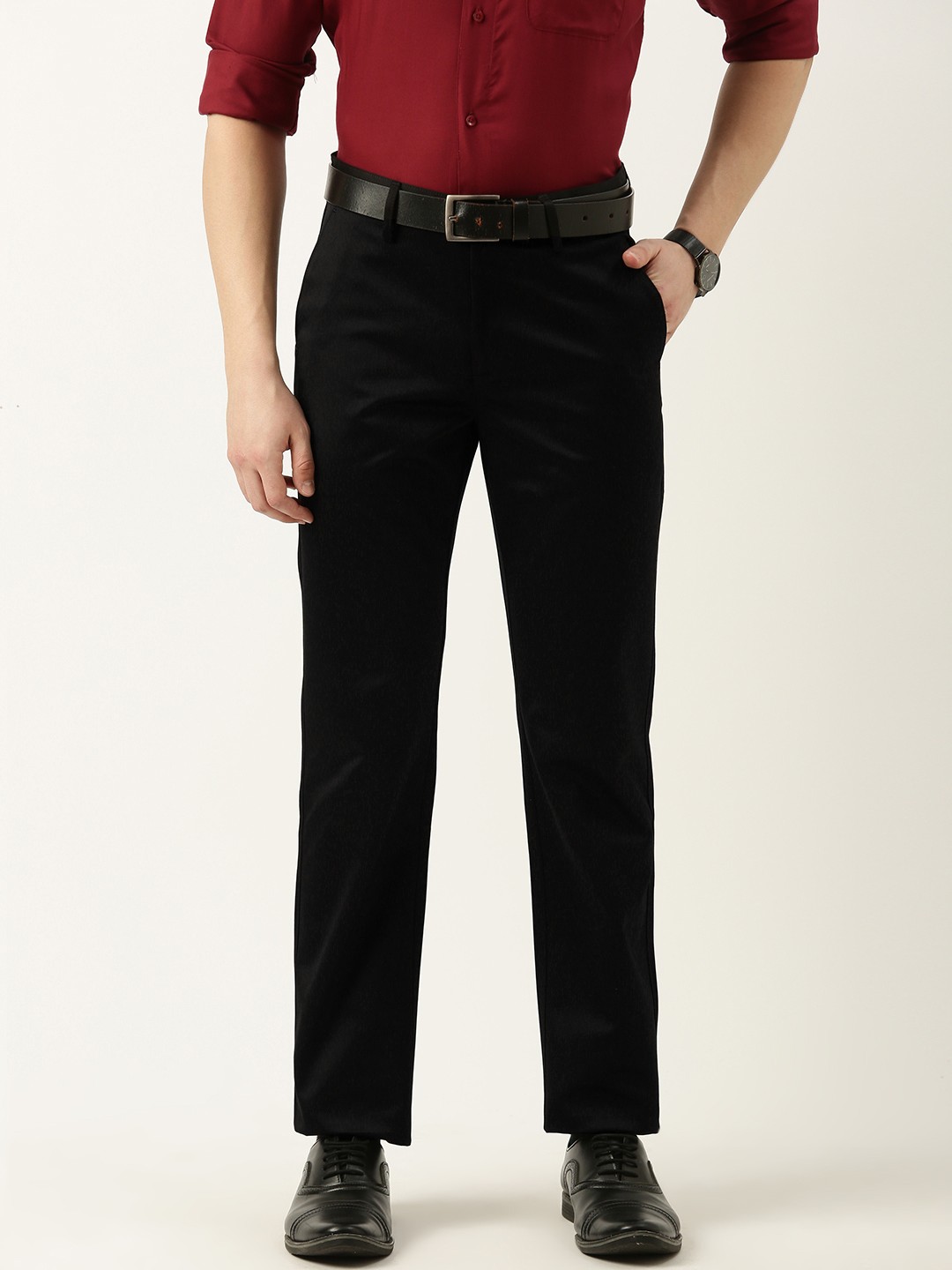 

Peter England Men Black Slim Fit Trousers