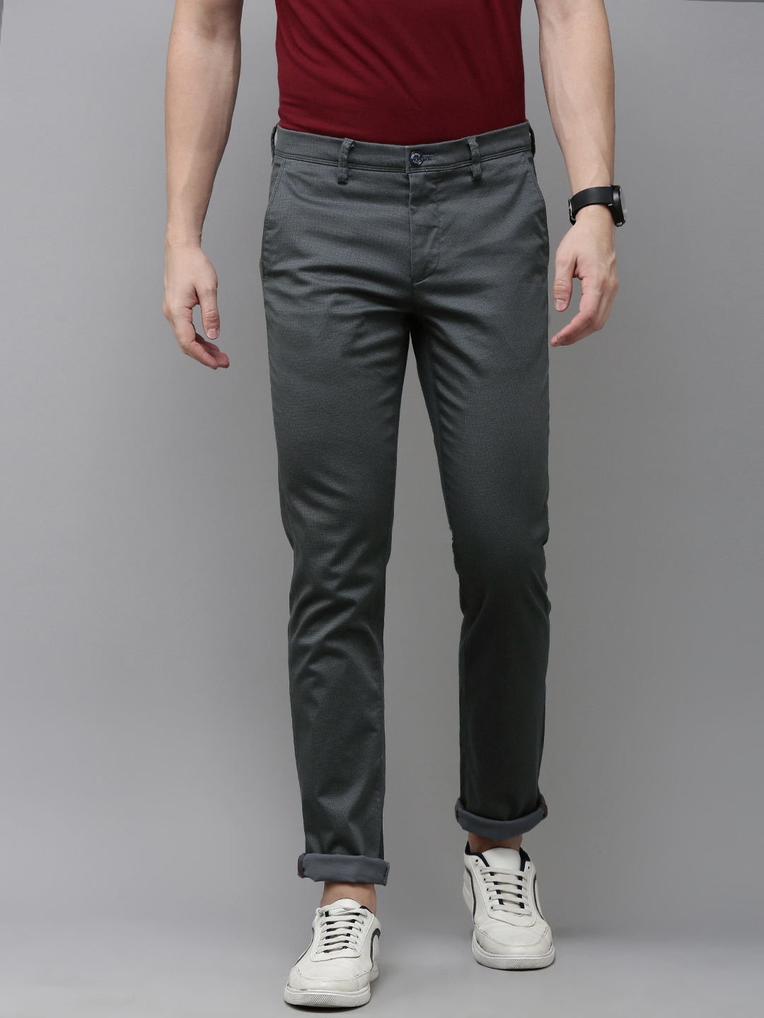 

Van Heusen Sport Men Textured Slim Fit Chinos Trousers, Grey