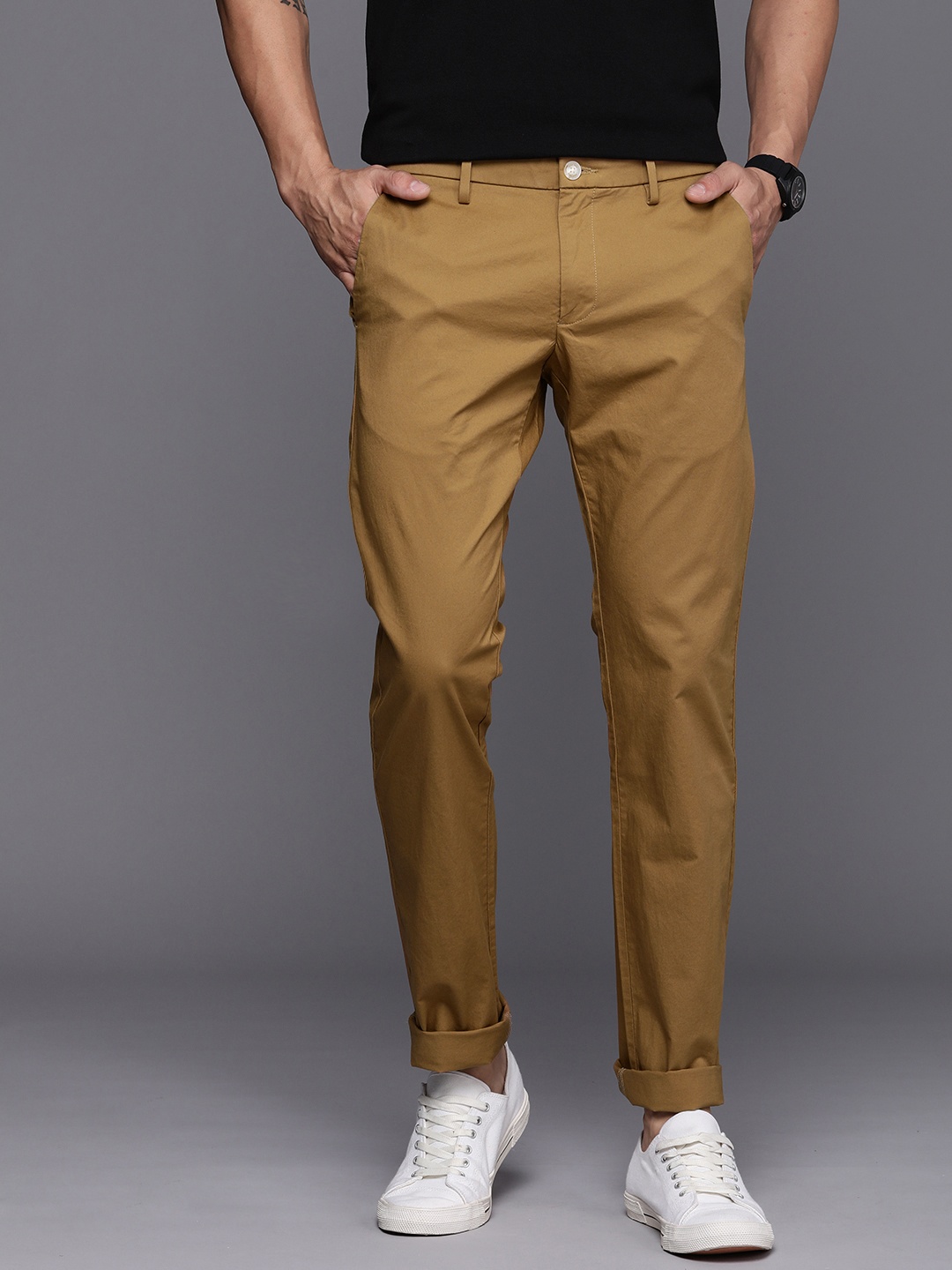 

Allen Solly Men Slim Fit Chinos Trousers, Khaki