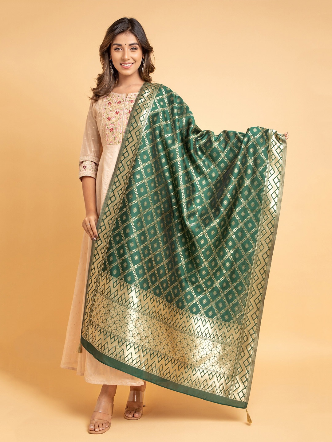 

SUTI Ethnic Motifs Woven Design Silk Dupatta, Green