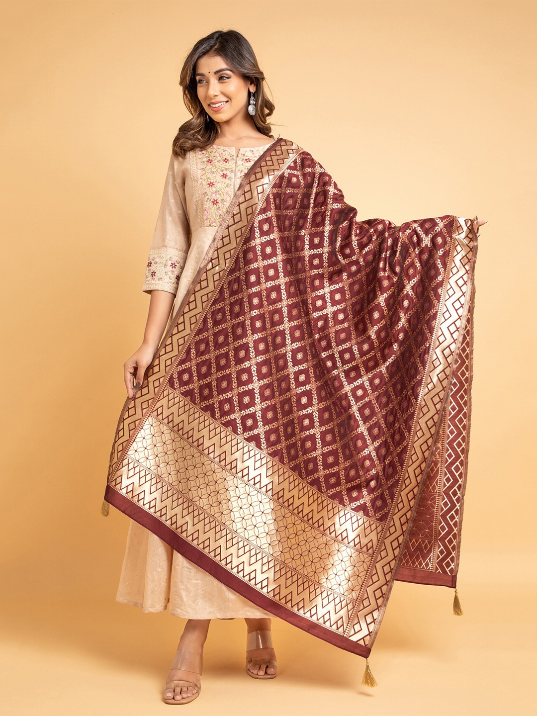 

SUTI Woven Design Silk Banarasi Dupatta With Zari, Purple