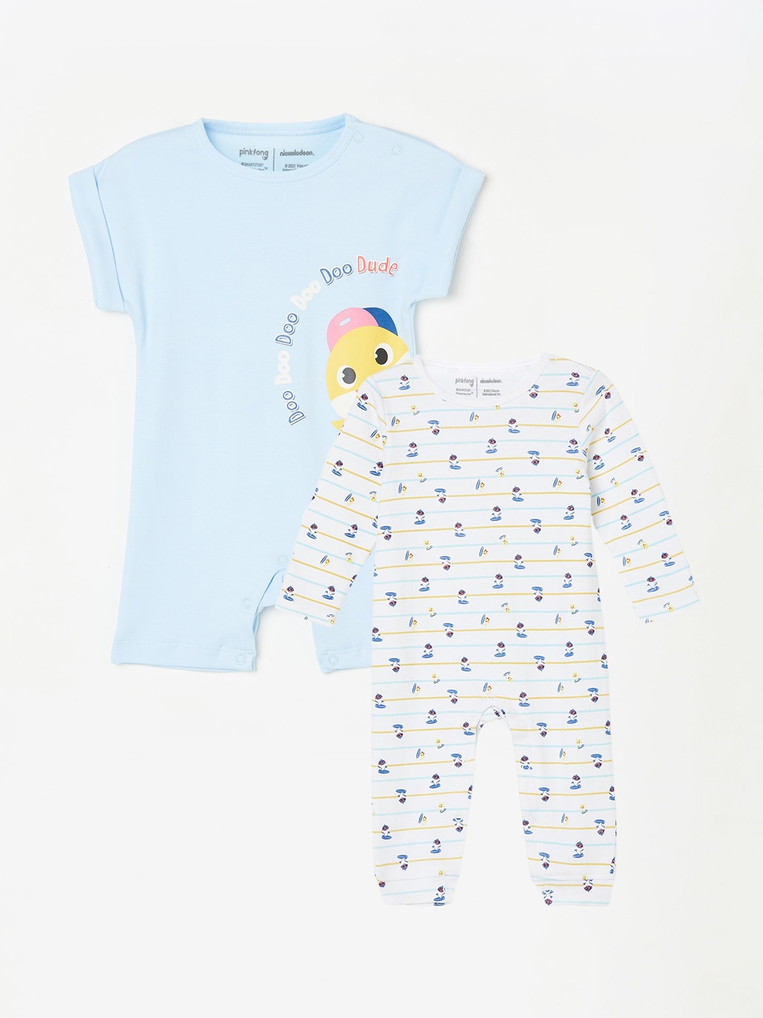 

Juniors by Lifestyle Boys Set Of 2 Printed Pure Cotton Rompers, White