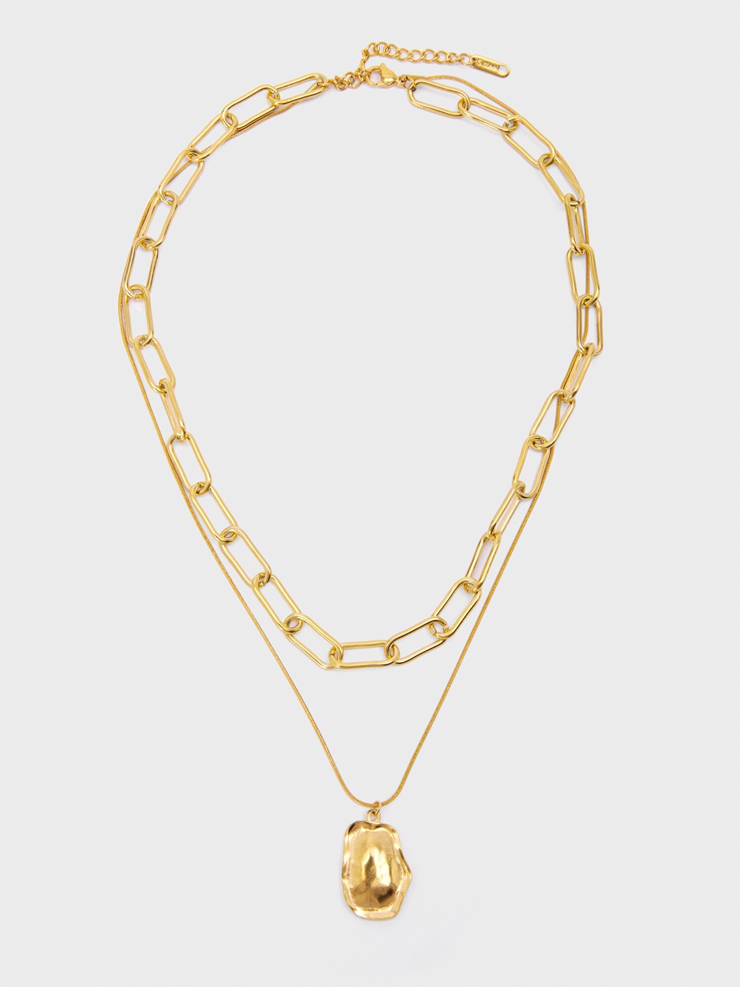 

20Dresses Layered Chain Link Metal Beaten Pendant Necklace, Gold