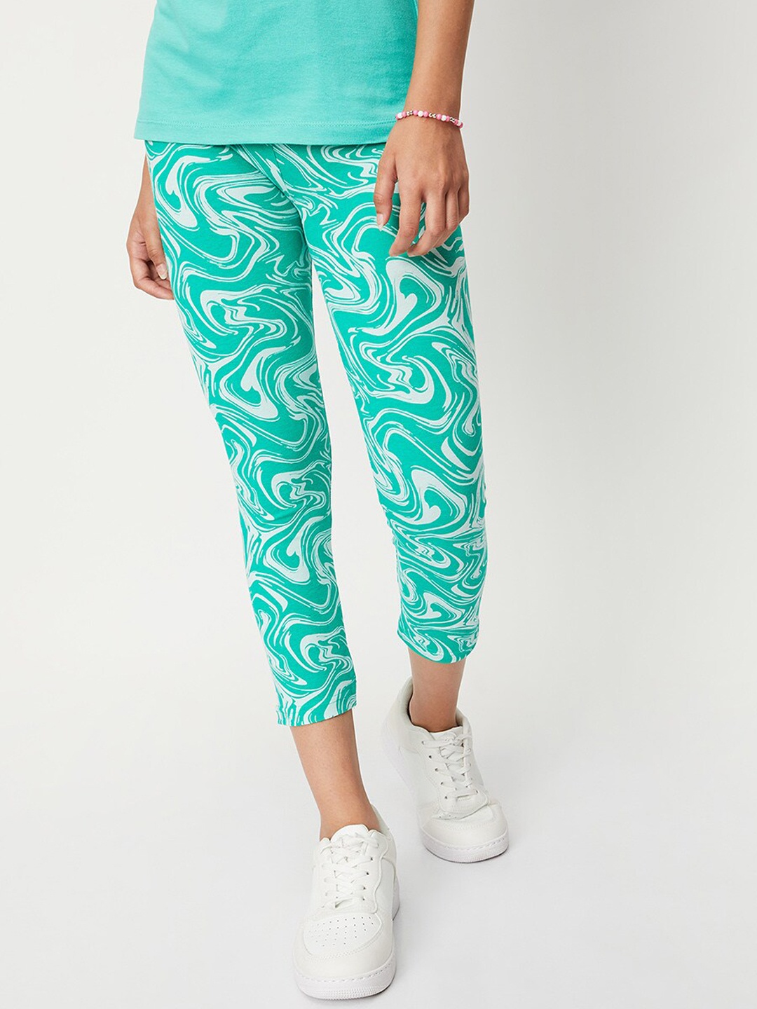 

max Girls Printed Ankle Length Leggings, Green