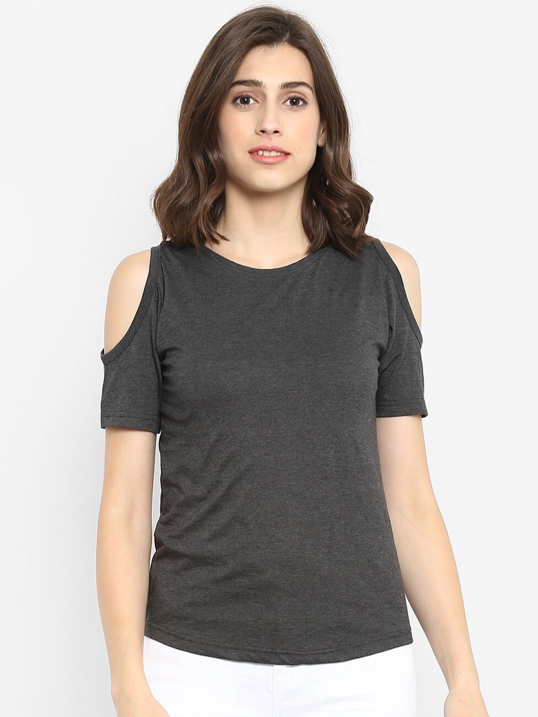 

appulse Cold-Shoulder Sleeves Cotton Top, Charcoal
