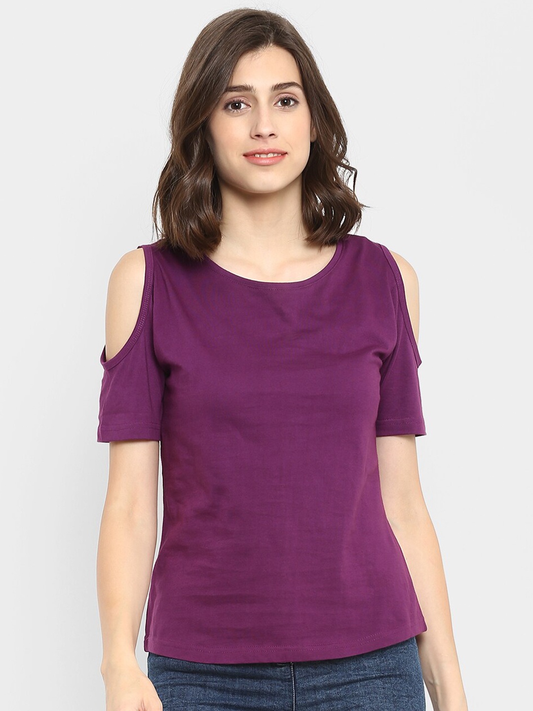 

appulse Cold-Shoulder Sleeves Cotton Top, Purple
