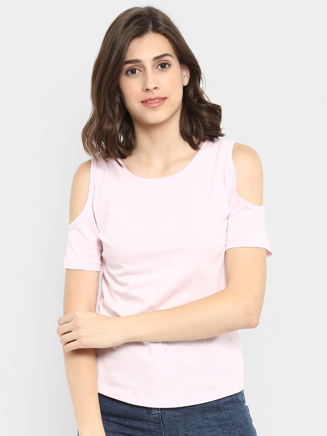 

appulse Cold-Shoulder Sleeves Cotton Top, Pink