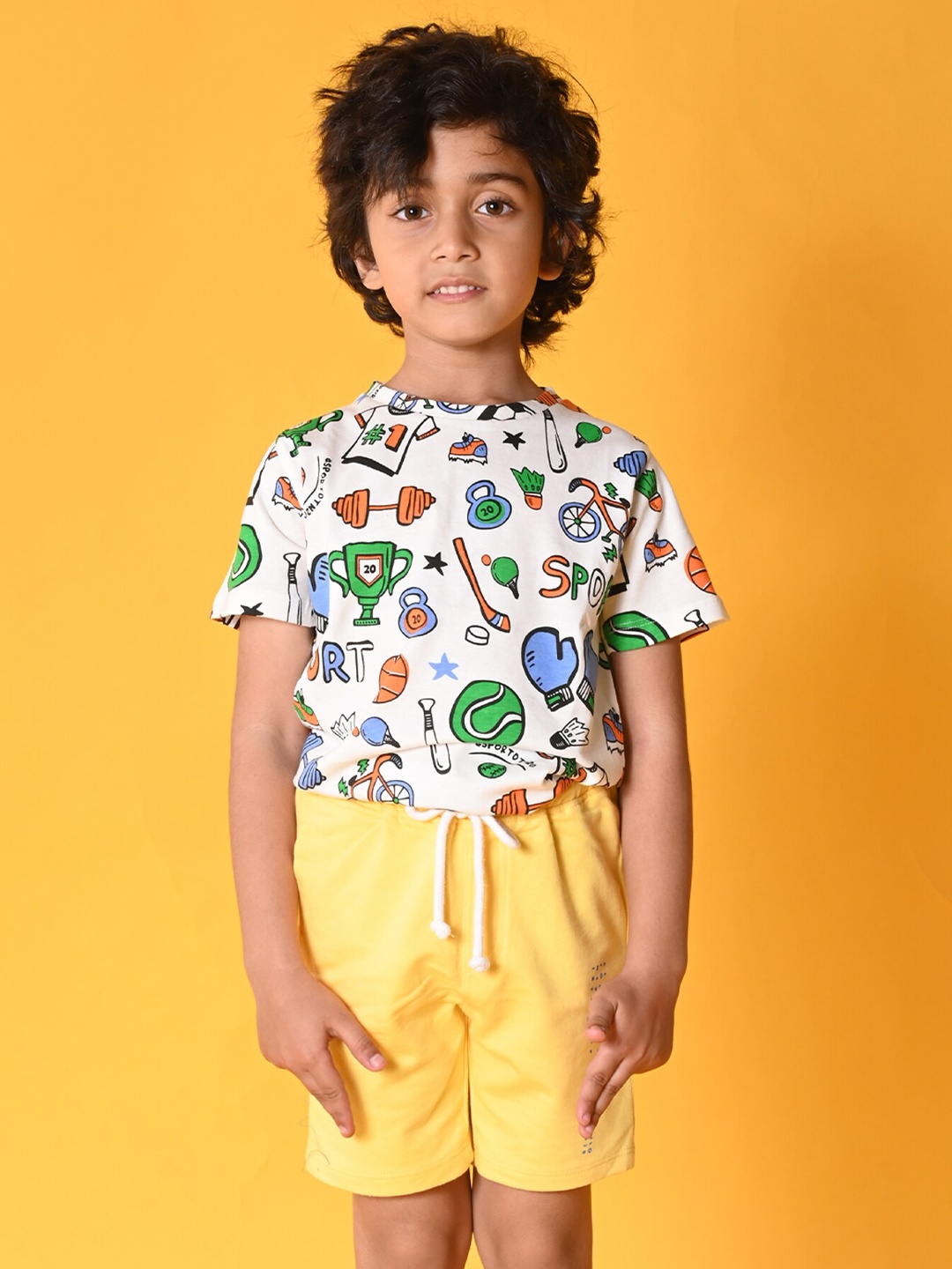 

Anthrilo Boys Printed Pure Cotton T-shirt with Shorts, White