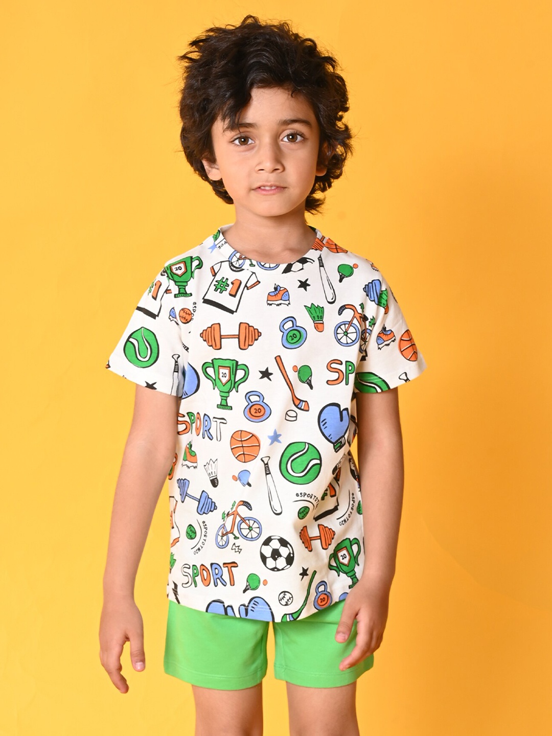 

Anthrilo Boys Printed Pure Cotton T-shirt with Shorts, White