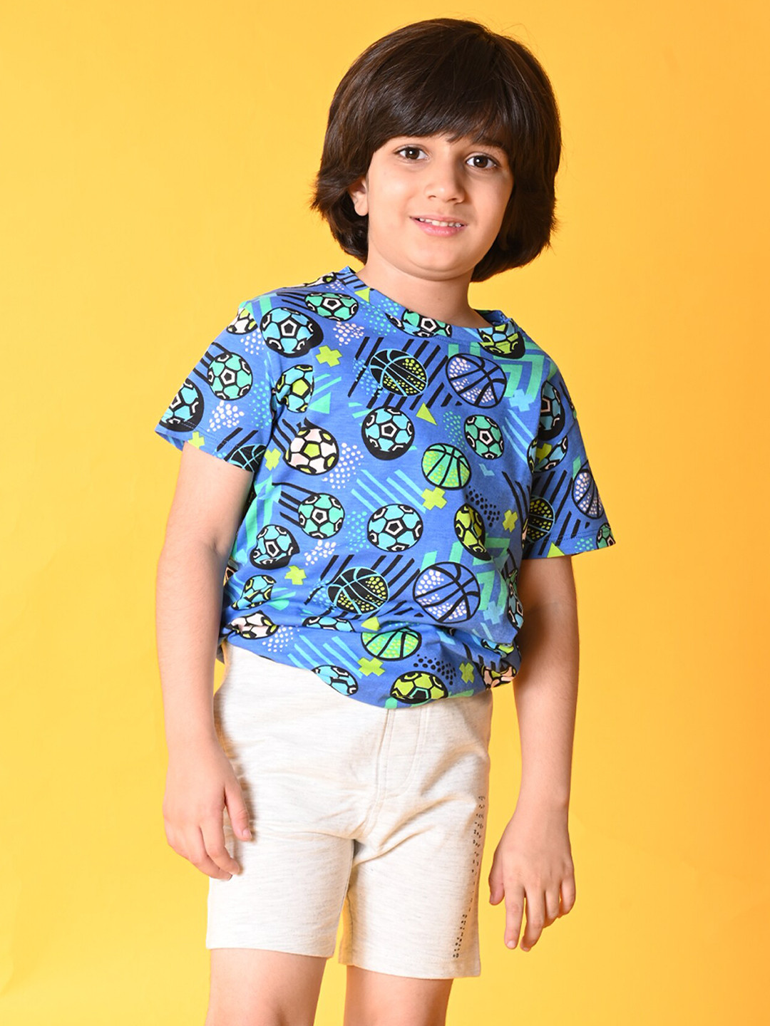 

Anthrilo Boys Printed Pure Cotton T-shirt with Shorts, Blue