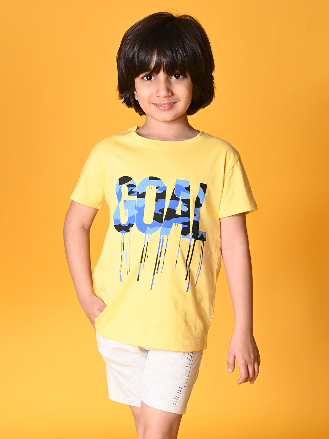 

Anthrilo Boys Printed Pure Cotton T-shirt with Shorts, Yellow