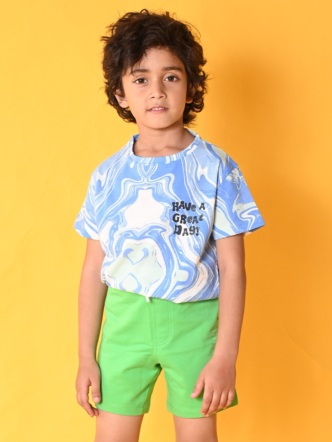 

Anthrilo Boys Printed Pure Cotton T-shirt with Shorts, Blue