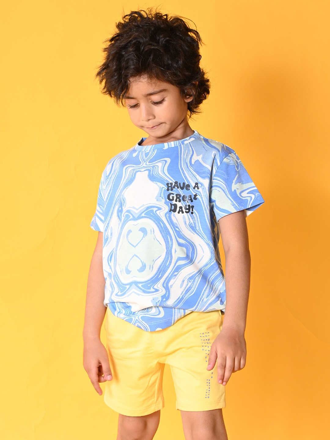 

Anthrilo Boys Printed Pure Cotton Short Sleeves T-shirt with Shorts Clothing Set, Turquoise blue