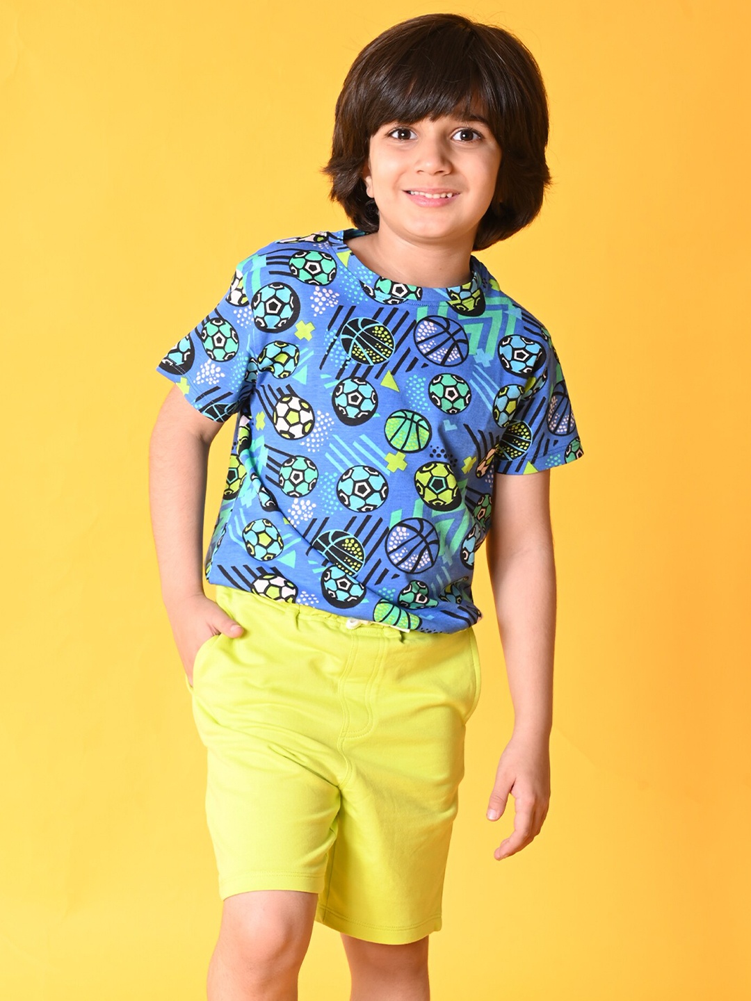 

Anthrilo Boys Printed Pure Cotton T-shirt with Shorts, Blue