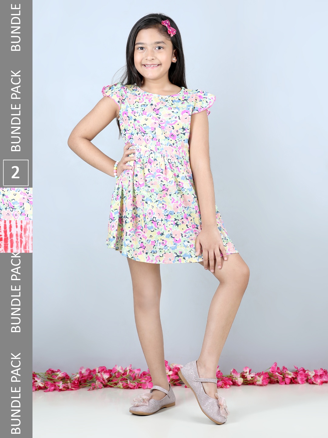 

Cutiekins Pack of 2 Floral Print Flutter Sleeve Fit & Flare Dress, Multi