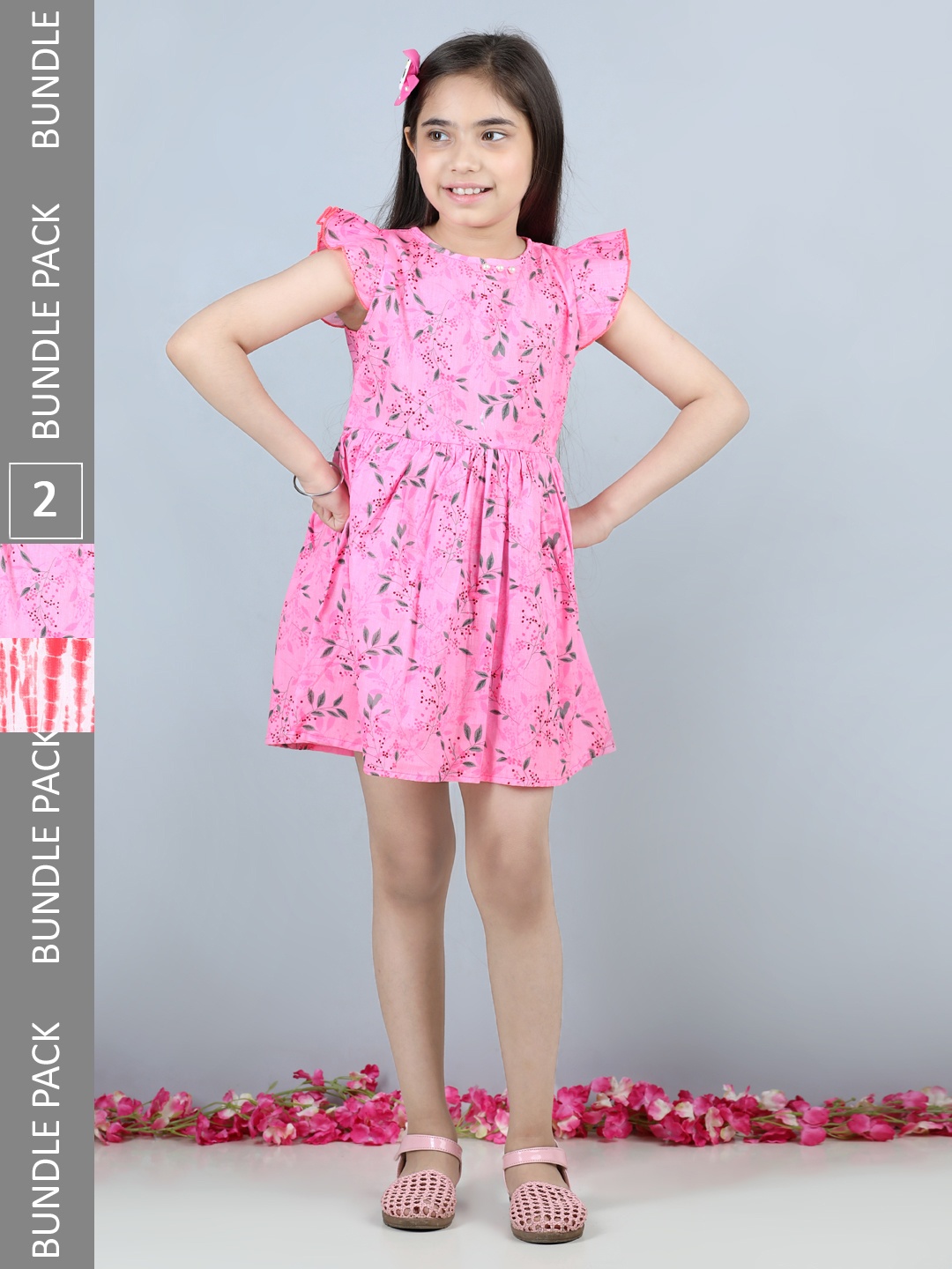 

Cutiekins Multicoloured Floral Print Flutter Sleeve Fit & Flare Dress, Pink
